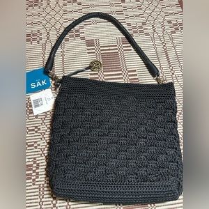 NWT vintage The Sak crocheted shoulder bag in black